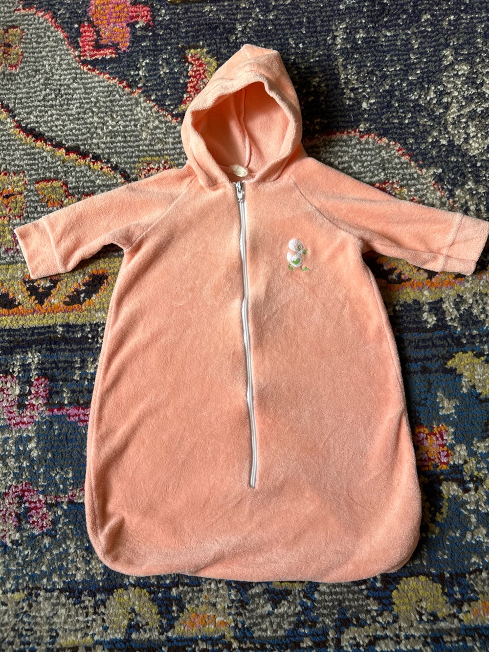 Vintage Peach Zip-Front Terry bath towel sleep sack newborn